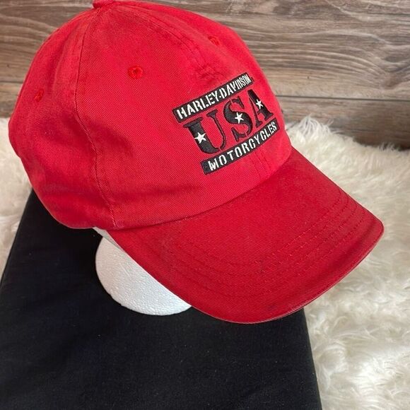 HARLEY DAVIDSON USA Motorcylces Red Hat Cap Adjustable Strap for Fit One Size - Picture 2 of 7